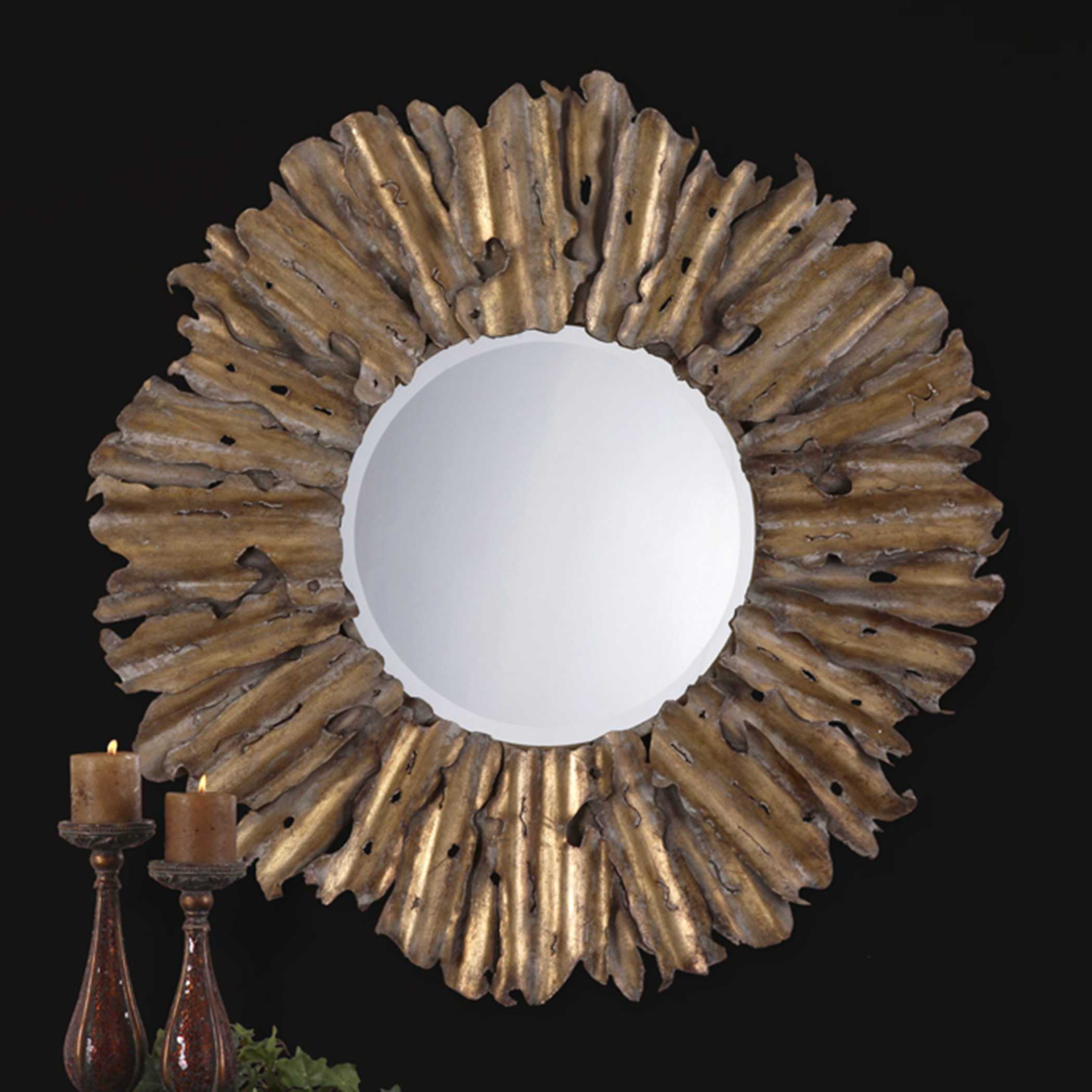 Hemani Antique Gold Mirror, by Uttermost, 42.75" width x 42.75" height x 2.75" depth View 2
