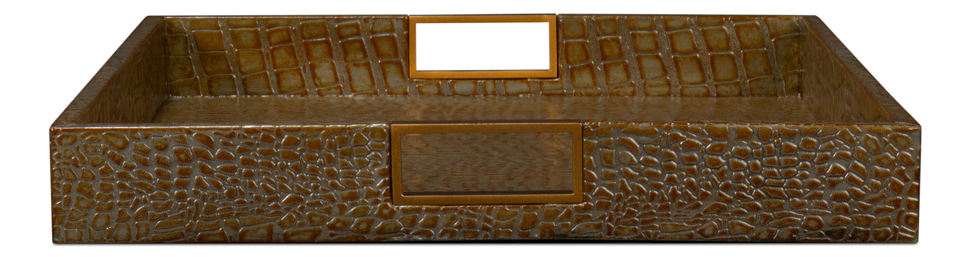 Norton Leather Tray,Croco Leather,Ant Gr, Decor by Sarreid, 24" length x 18" width x 2.5" height View 6