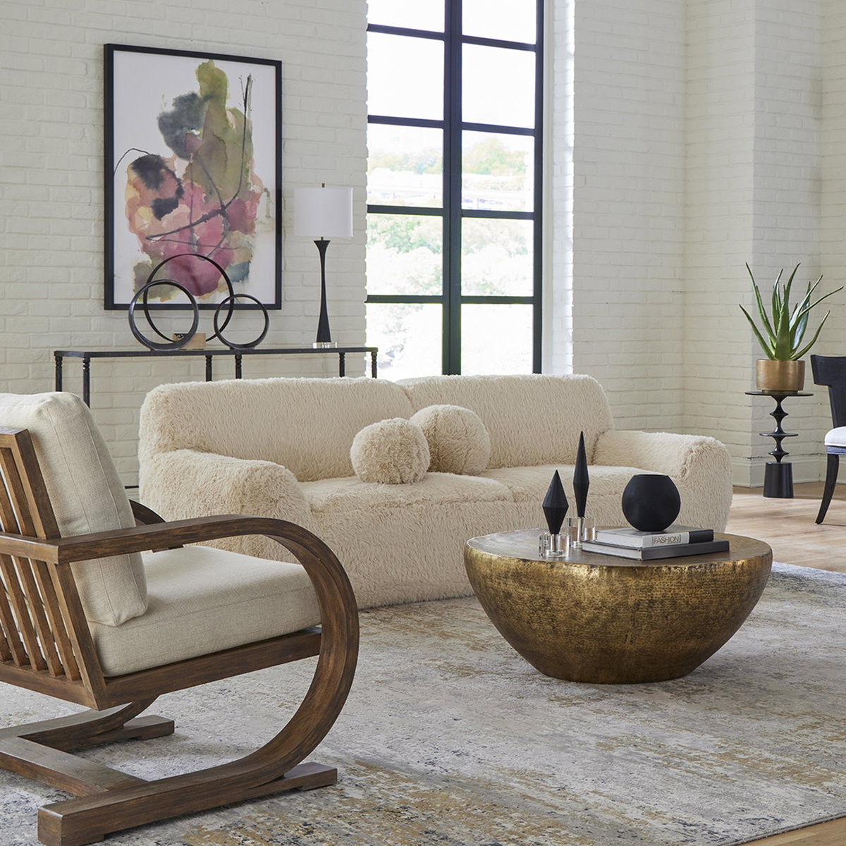 Abide Rounded Sheepskin Sofa, Sofas & Sectional by Uttermost, 96" width x 31" height x 42" depth View 2