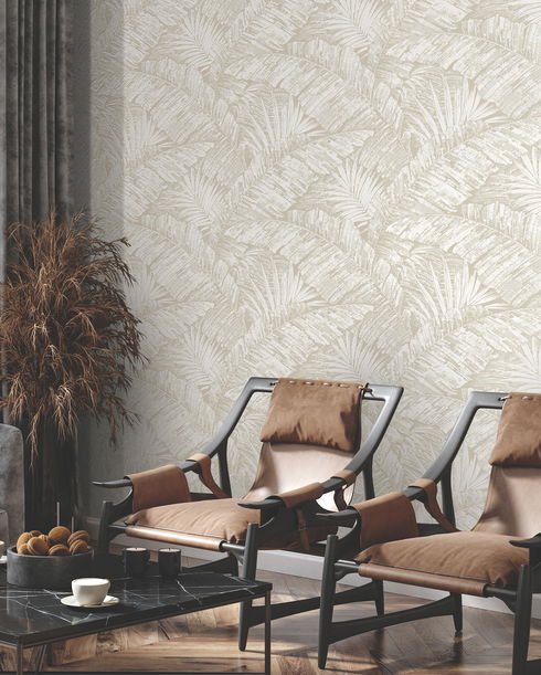 Palm Cove Toile White & Taupe Wallpaper