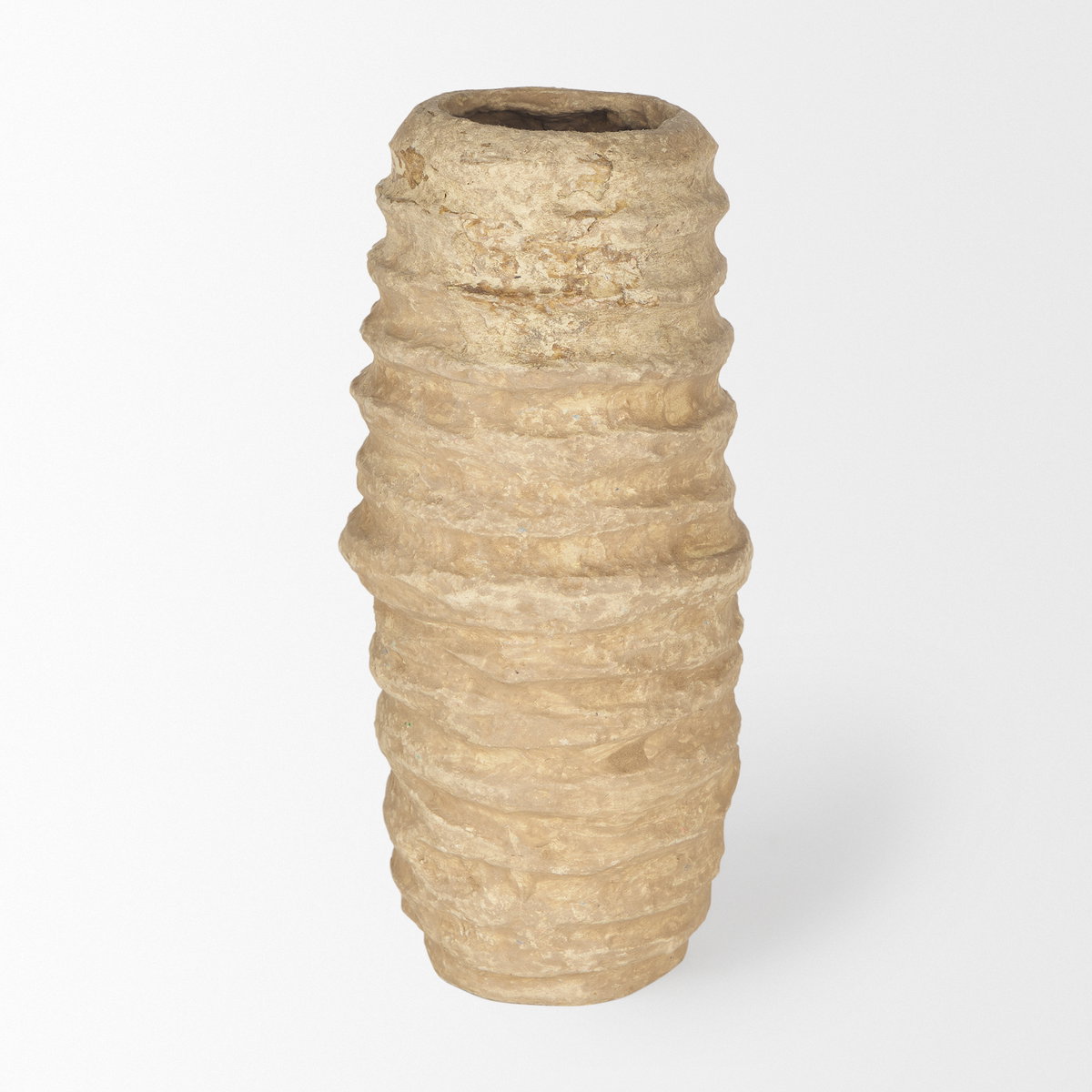 Kamli Small Beige Paper Mache Vase, by Mercana, 5" length x 5" width x 12" height View 5