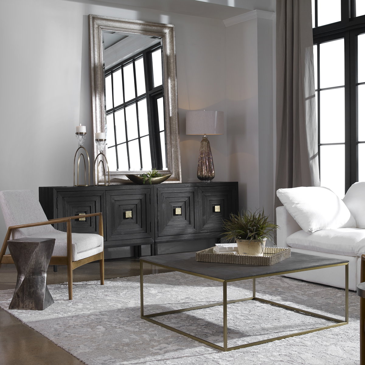 Trebon Modern Coffee Table, by Uttermost, 38" width x 16" height x 38" depth View 2