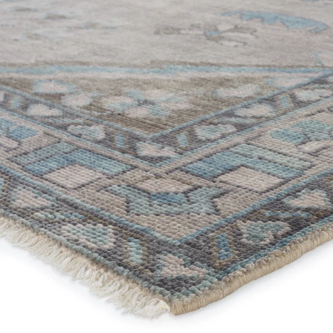 Santita Hand Knotted Wool Area Rug in Gray/Blue large image 
