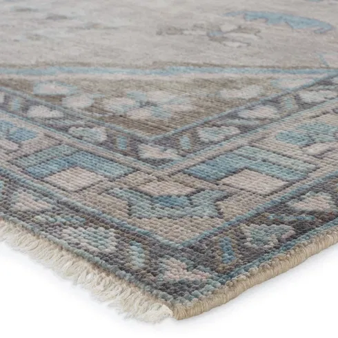 Santita Hand Knotted Wool Area Rug in Gray/Blue