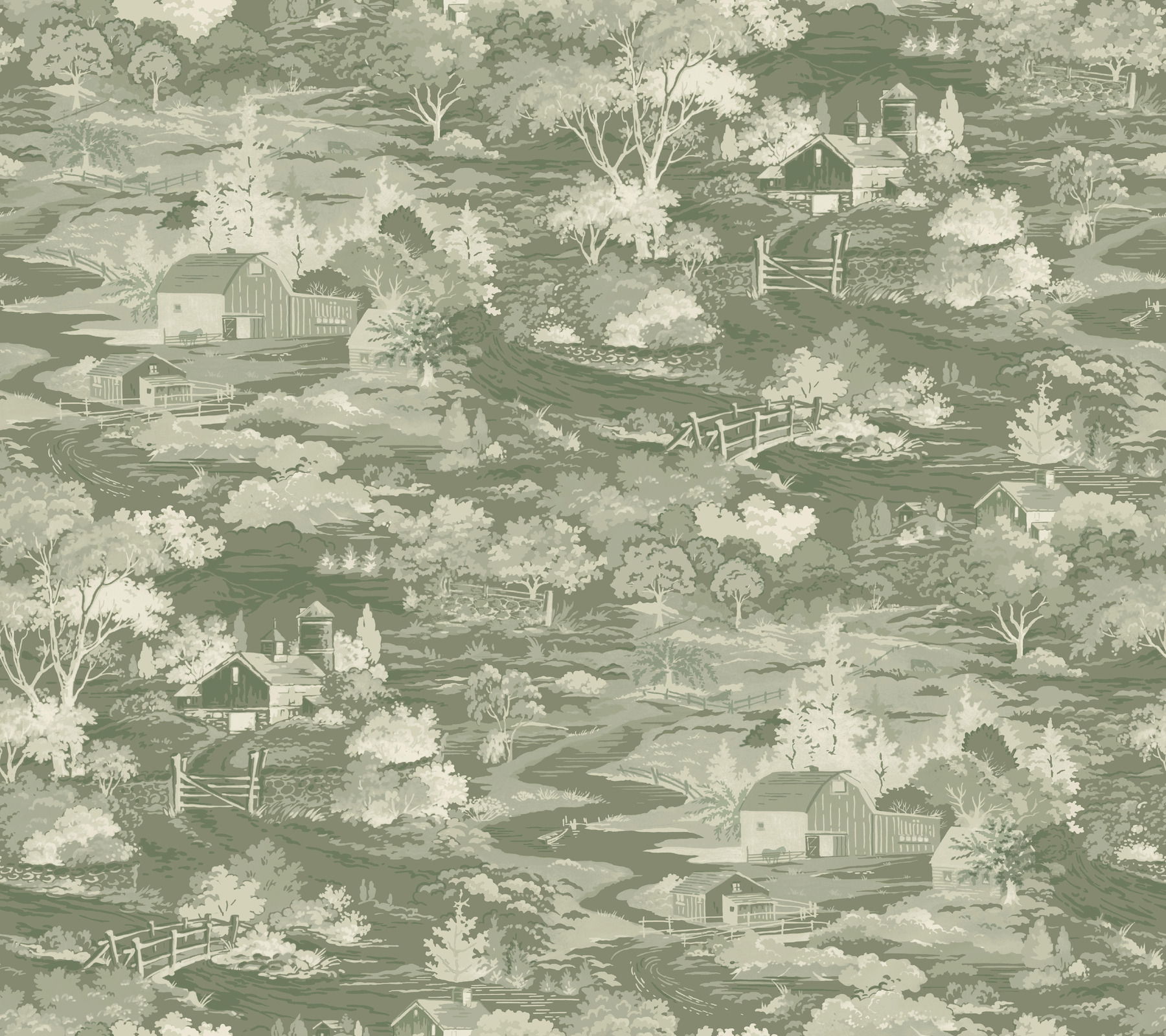 Homestead Green & Off White Wallpaper large image 