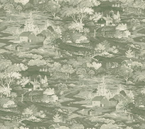 Homestead Green & Off White Wallpaper