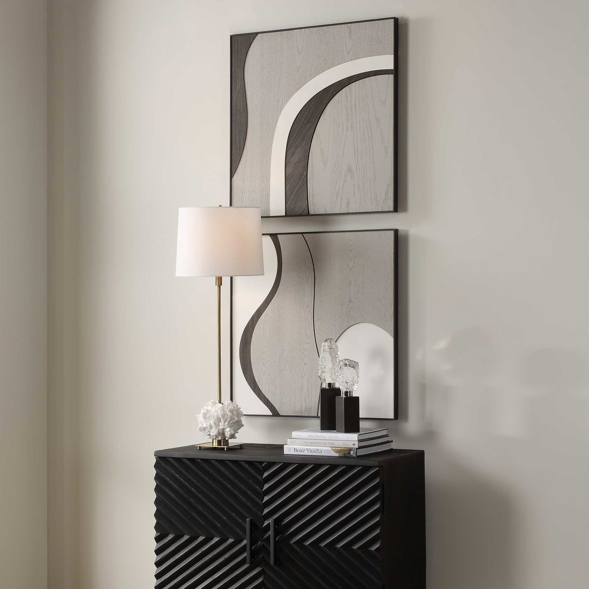 Joel Modern Wood Wall Art Set/2, Sculptural Wall Art by Uttermost, 27.75" width x 27.75" height x 1.37" depth View 4