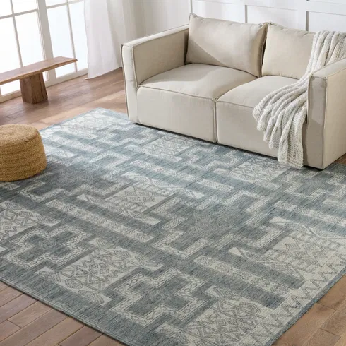 Cirus Hand Knotted Geometric Blue/ Ivory Area Rug (6