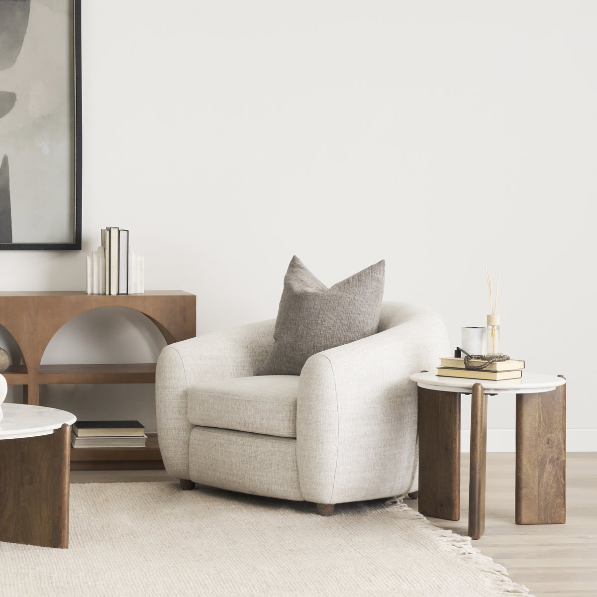 Rumer Dark Brown Wood with White Marble Side Table, Side & End Table by Mercana, 21" length x 21" width x 20" height View 2