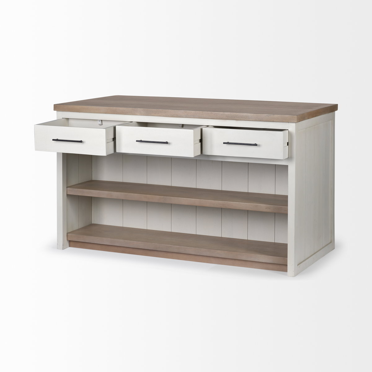 Fairview II White and Brown Two-Tone Stain Solid Wood Kitchen Island, by Mercana, 60" length x 30" width x 34.5" height View 7