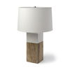 Woodrow (22.3'H) Light Brown Wood with White Accent Table Lamp, by Mercana, 13" length x 13" width x 22.25" height thumbnail 1