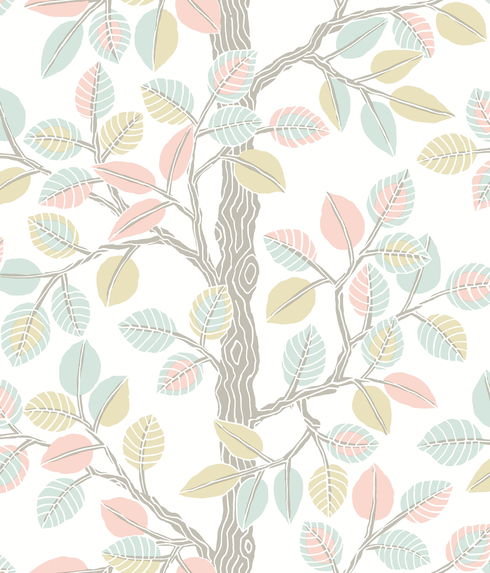 Forest Leaves Pink & Mint Peel & Stick Wallpaper