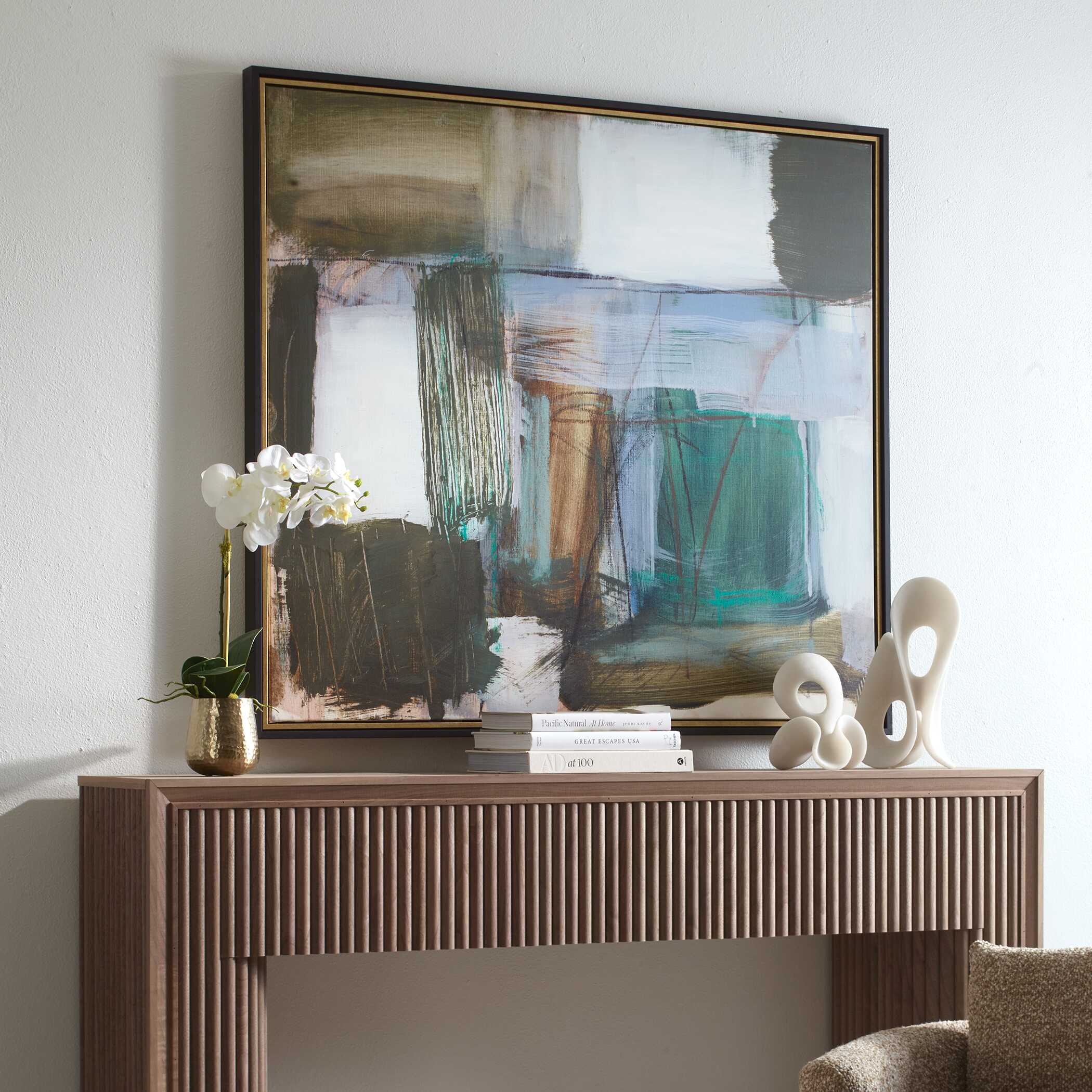 Green Fields Framed Abstract Canvas, Painting by Uttermost, 54.7" width x 48.7" height x 2" depth View 3