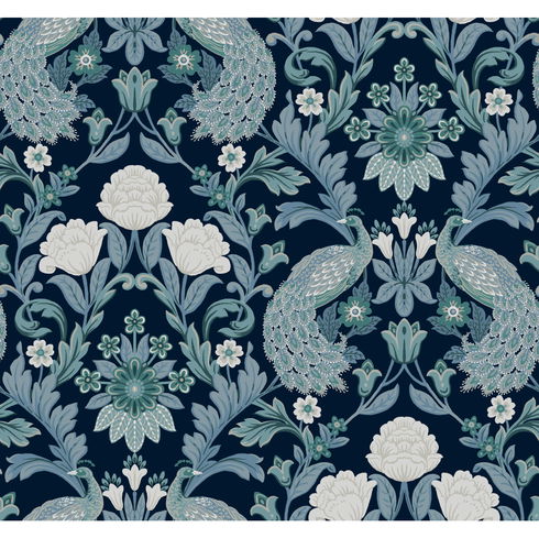Plume Dynasty Navy Wallpaper