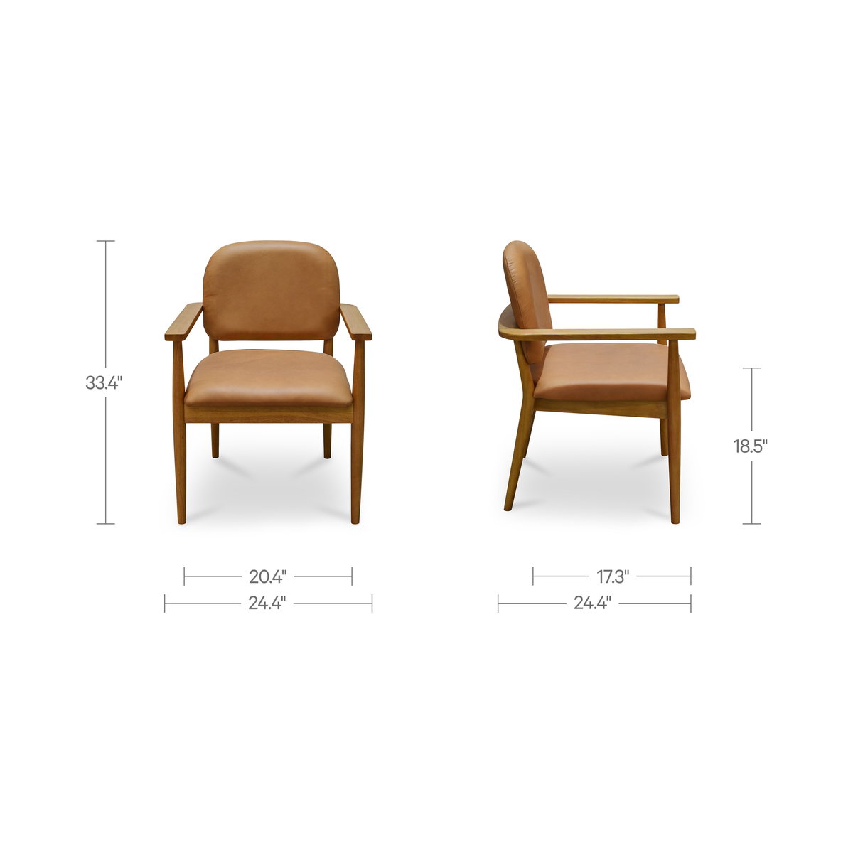Norrie Dining Chair Brown Leather, by Moe's Home, 24.41" width x 33.46" height x 24.41" depth View 8