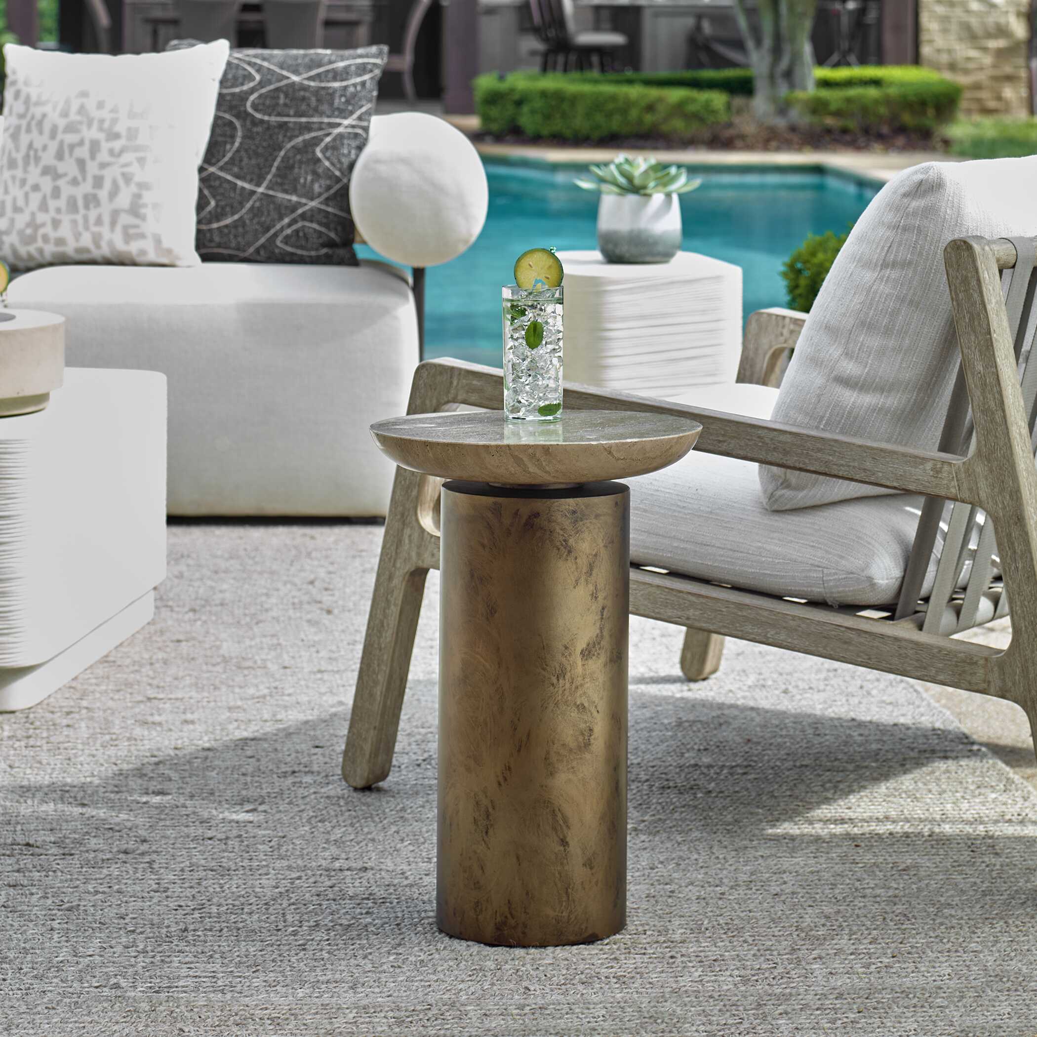 Oslo Brass Outdoor Accent Table, Furniture by Uttermost, 14" width x 21" height x 14" depth View 4