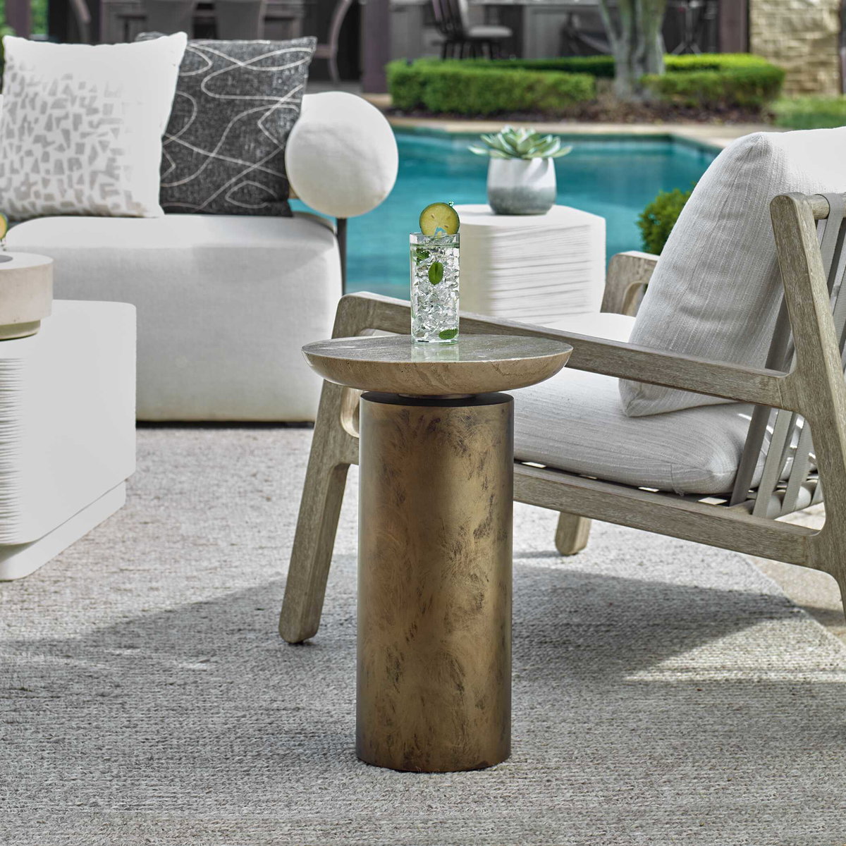 Oslo Brass Outdoor Accent Table, Outdoor Table by Uttermost, 1'2" width x 1'9" height x 1'2" depth View 4
