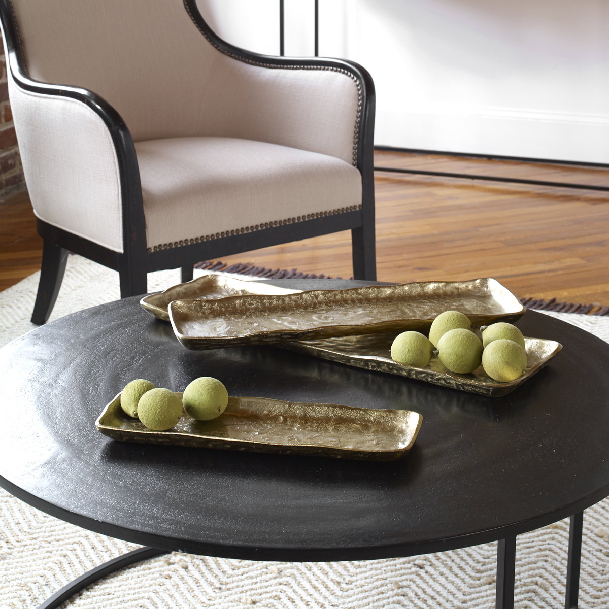 Artisan Antique Gold Trays Set/3, Decorative Tray by Uttermost, 24" width x 1.25" height x 7.5" depth View 2