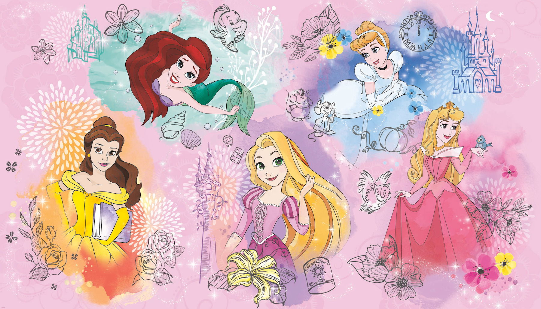 Disney Princess Pink Peel & Stick Wall Mural, Wallpaper by York Wall, 6' length x 1'6" width x 0.02" depth View 1