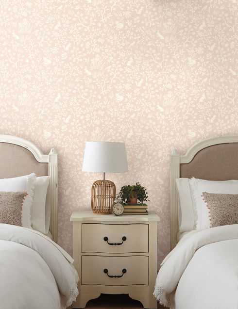 Fox & Hare Pink Wallpaper