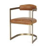 Hollyfield I Brown Leather Seat Gold Iron Frame Dining Chair, by Mercana, 20.5" length x 21.5" width x 29.5" height thumbnail 1