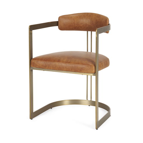 Hollyfield I Brown Leather Seat Gold Iron Frame Dining Chair