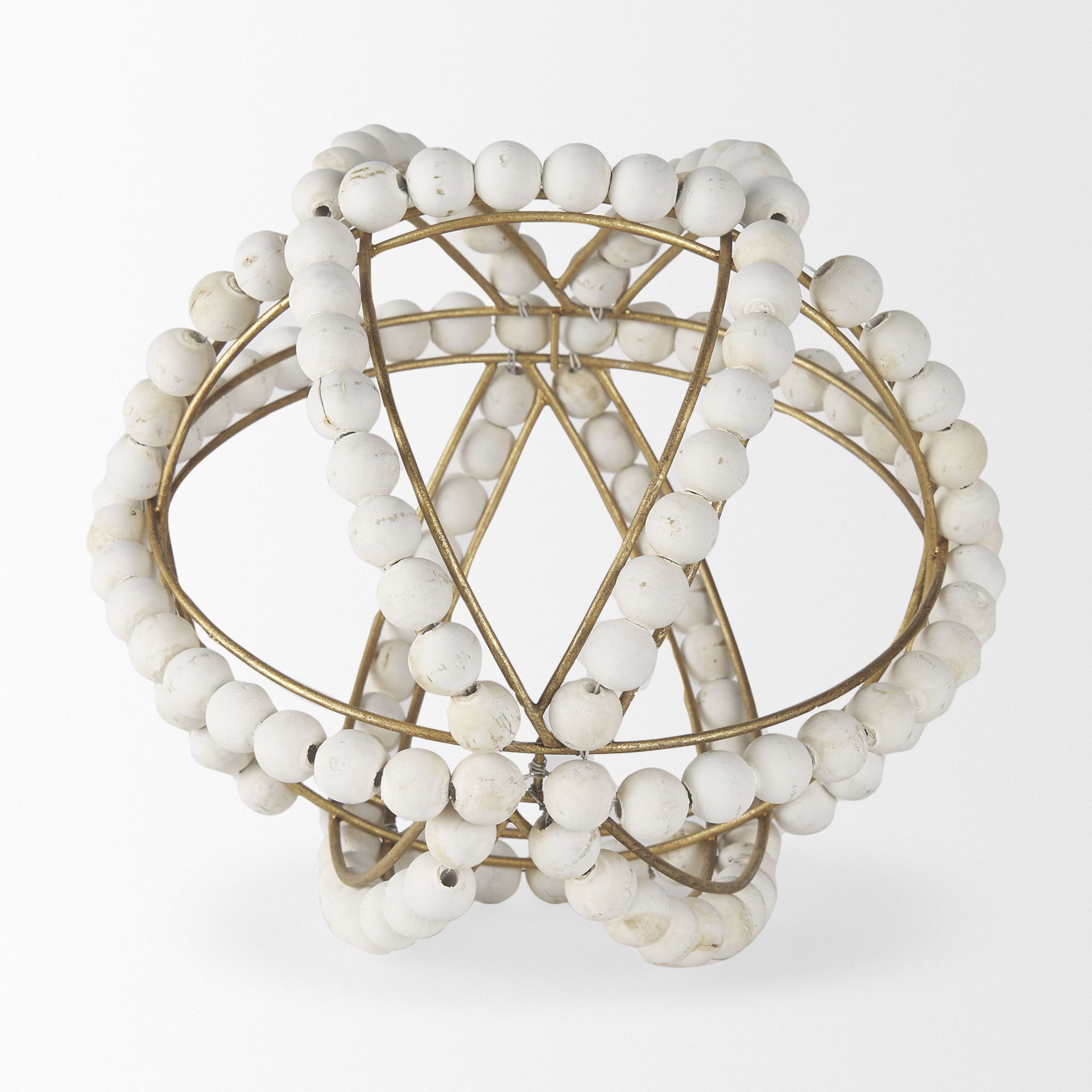 Espanlade II Large 11L x 11W White Wooden Beaded Orb, Decorative Object by Mercana, 11.22" length x 11.22" width x 11.61" height View 5