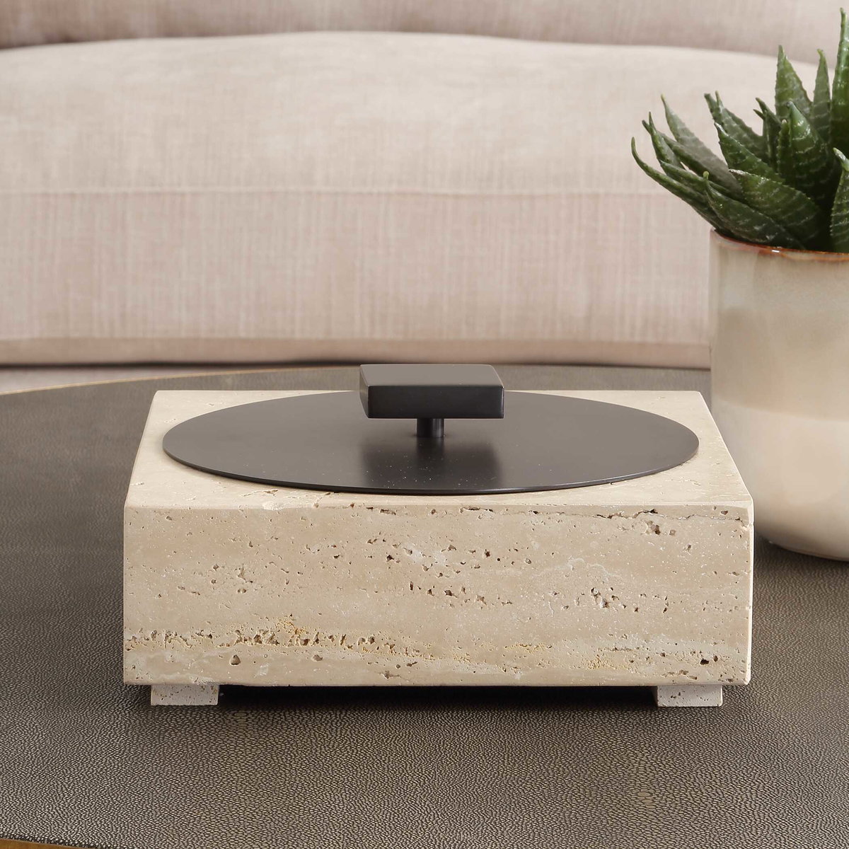 Natural Luxe Travertine Box, Boxe by Uttermost, 10" width x 4.5" height x 10" depth View 3