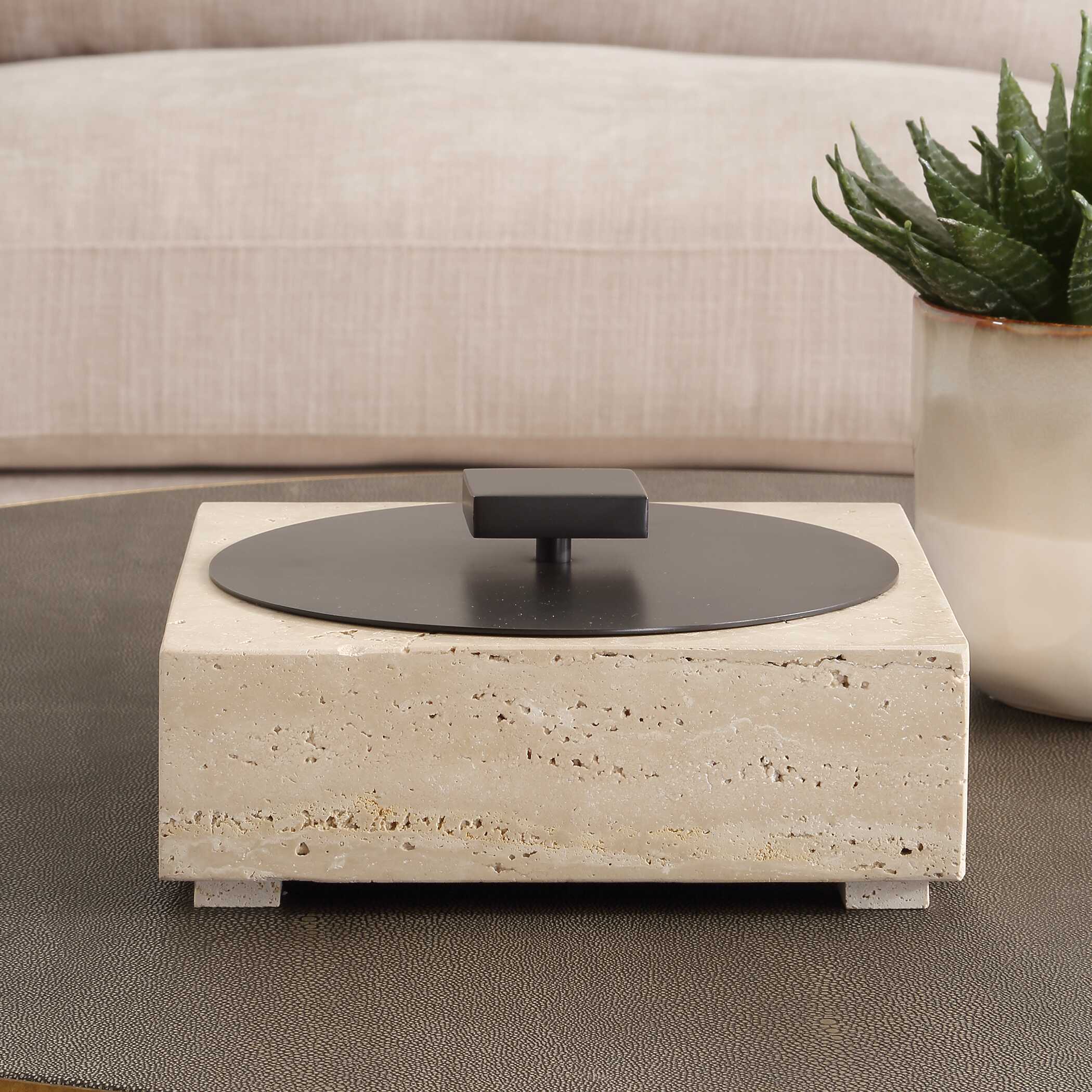 Natural Luxe Travertine Box, Decorative by Uttermost, 10" width x 4.5" height x 10" depth View 3