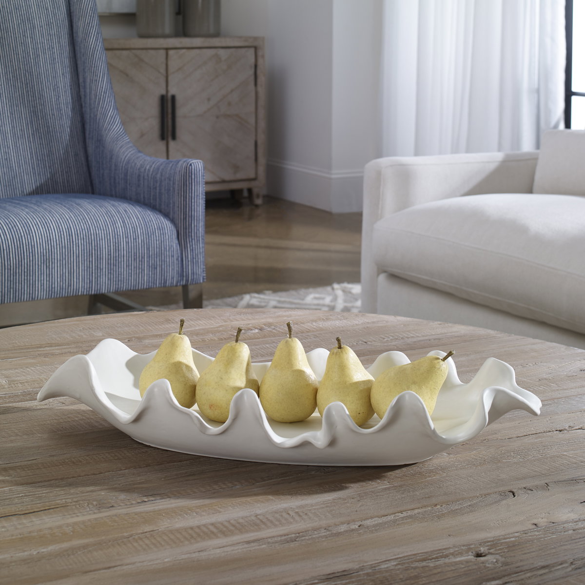 Ruffled Feathers Modern White Bowl, Decorative Tray by Uttermost, 24" width x 4" height x 9.84" depth View 2