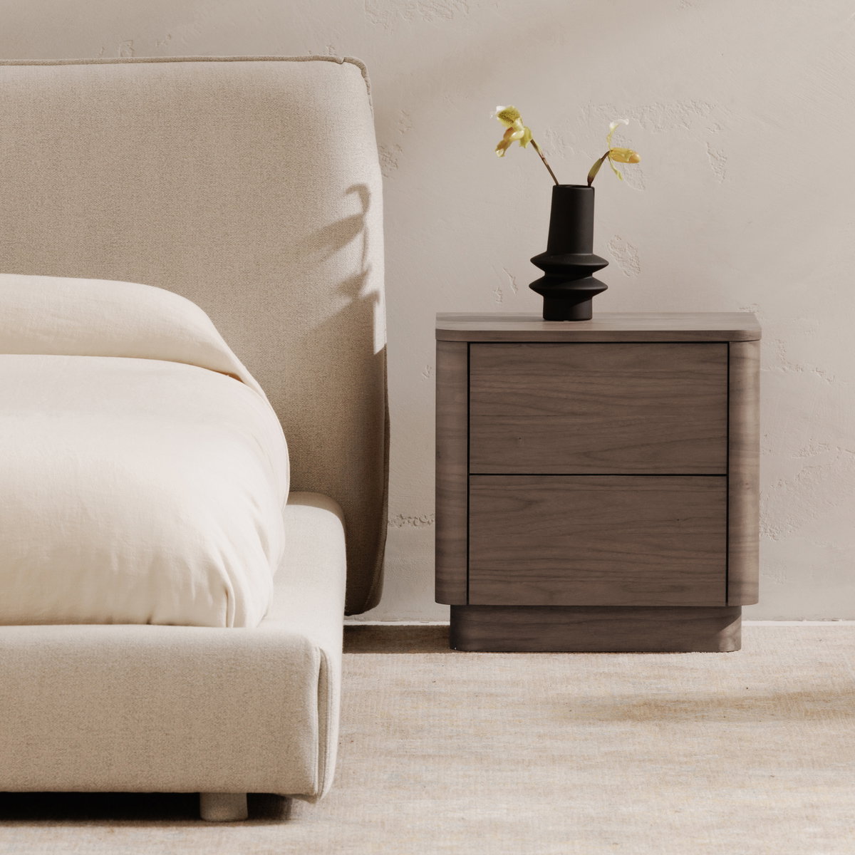 Round Off Tall Nightstand Walnut Brown, by Moe's Home, 20" width x 20" height x 15" depth View 10