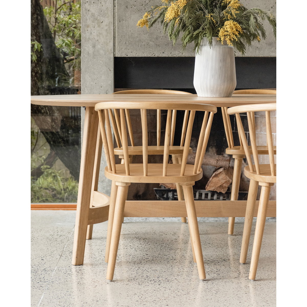 Trie Small Dining Table Natural, by Moe's Home, 76" width x 30" height x 36" depth View 7
