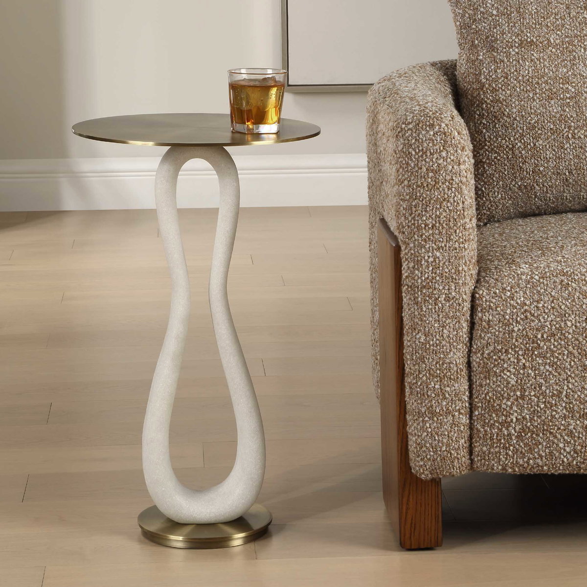 Sonia Modern Brass Accent Table, Side & End Table by Uttermost, 14" width x 23.25" height x 14" depth View 2