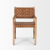 Shane Curved Back Dining Arm Chair | Woven Brown Leather with Brown Wood, Dining Chair by Mercana, 21" length x 21.5" width x 33.25" height thumbnail 5