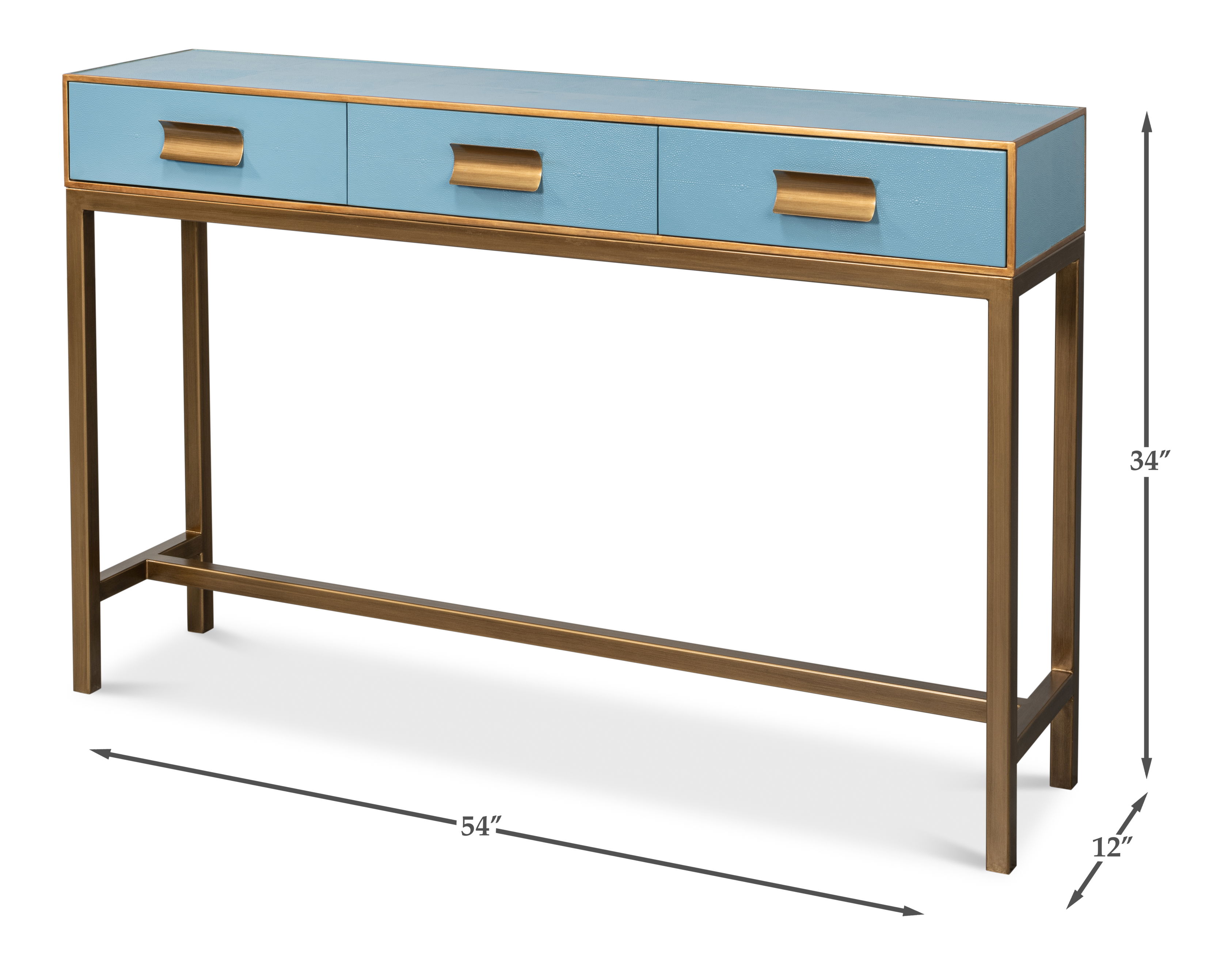 Gideon Shagreen Console, Chambray Blue, Console Table by Sarreid, 54" length x 12" width x 34" height View 13