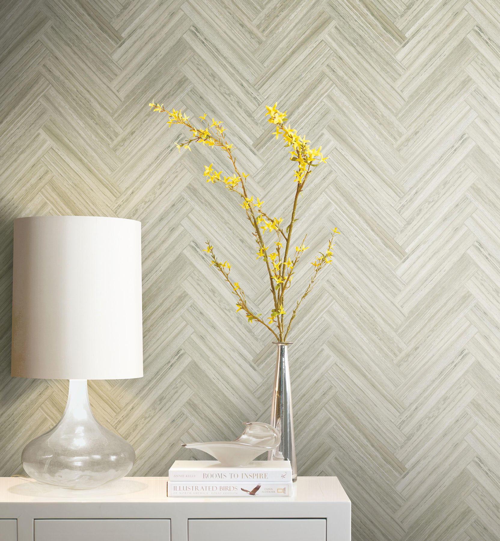 Hermosa Herringbone Brown Peel & Stick Wallpaper large image 