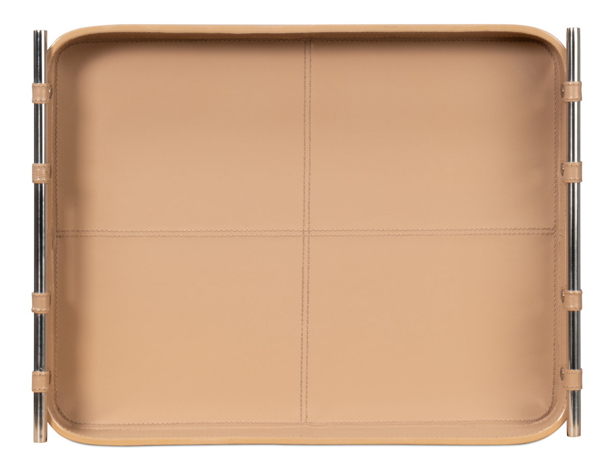 Safari Leather Tray  Mushroom, by Sarreid, 1'3" length x 1'7" width x 2" height View 11