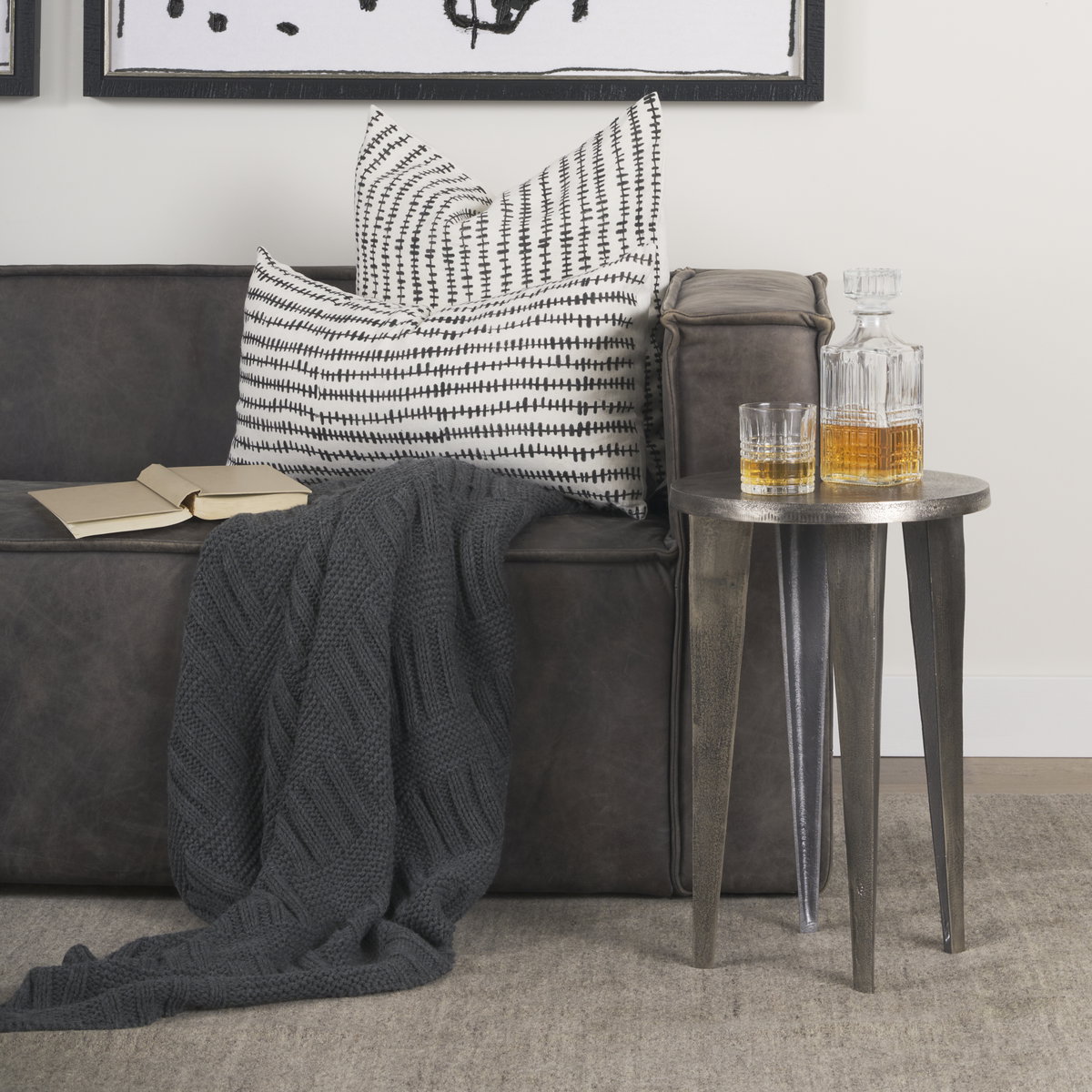 Jenna 14x26 Cream with Black Print Linen Lumbar Decorative Pillow Cover, by Mercana, 14" length x 26" width x 0.2" height View 4