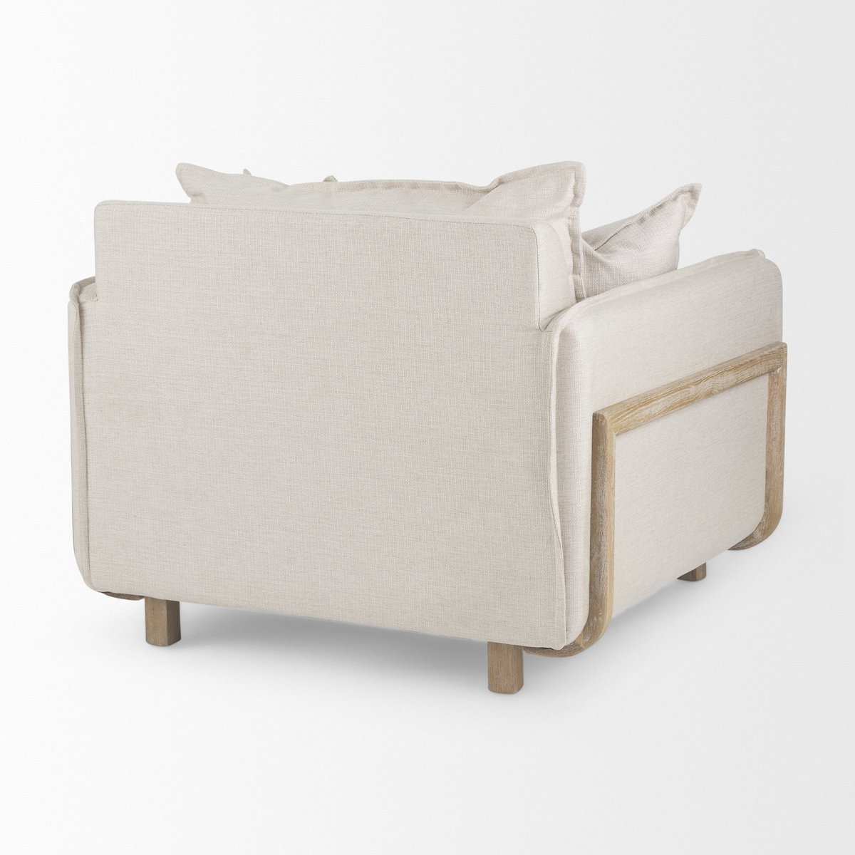 Roy II Beige Upholstered and Brown Wood Frame Arm Chair, Accent Chair by Mercana, 43.31" length x 41.73" width x 33.07" height View 9