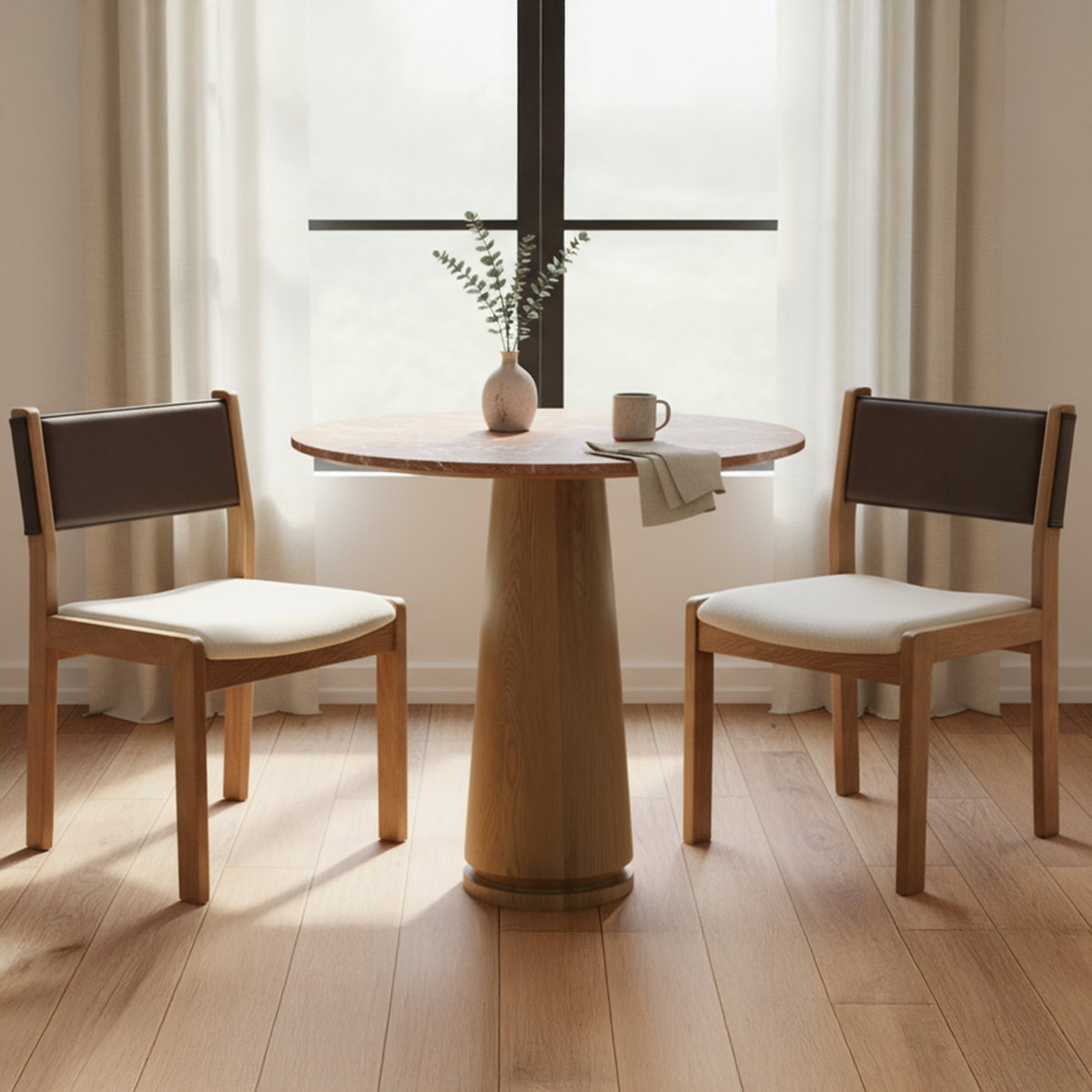 Carol Dining Chair Deep Brown Leather Set Of Two, by Moe's Home, 21.6" width x 32" height x 19.5" depth View 8