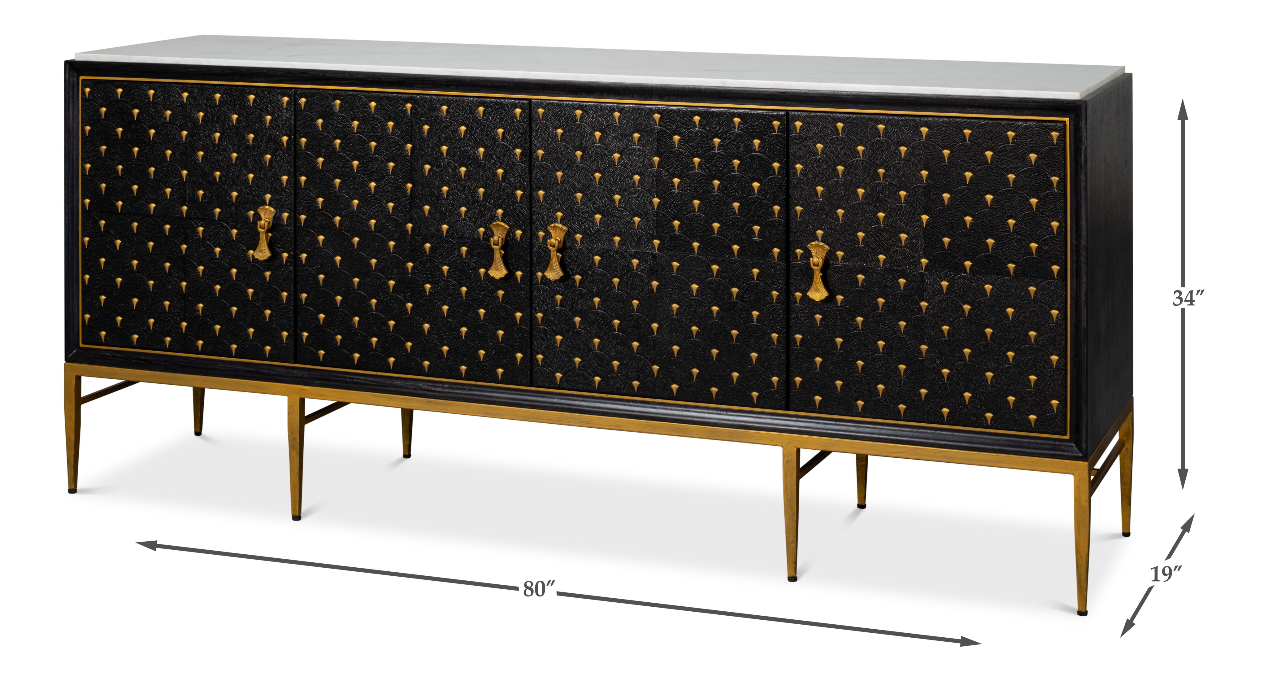Palisade Shagreen Credenza, Black, Cabinets & Sideboard by Sarreid, 80" length x 19" width x 34" height View 15