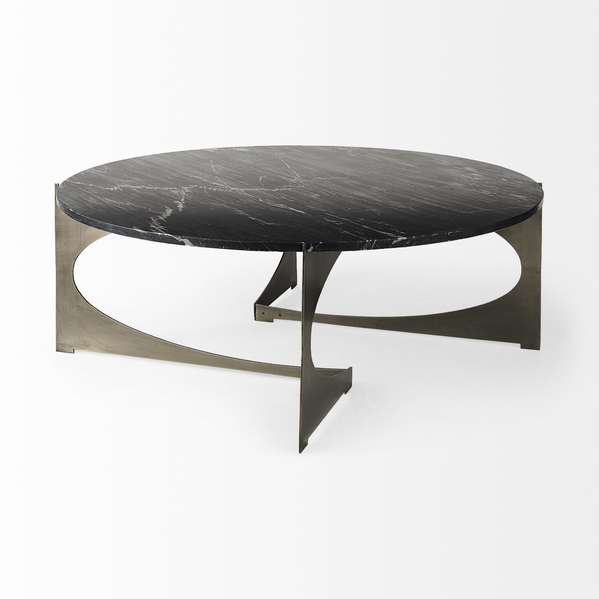 Reinhold III Black Marble Top Iron Coffee Table, by Mercana, 49" length x 49" width x 17.75" height View 5