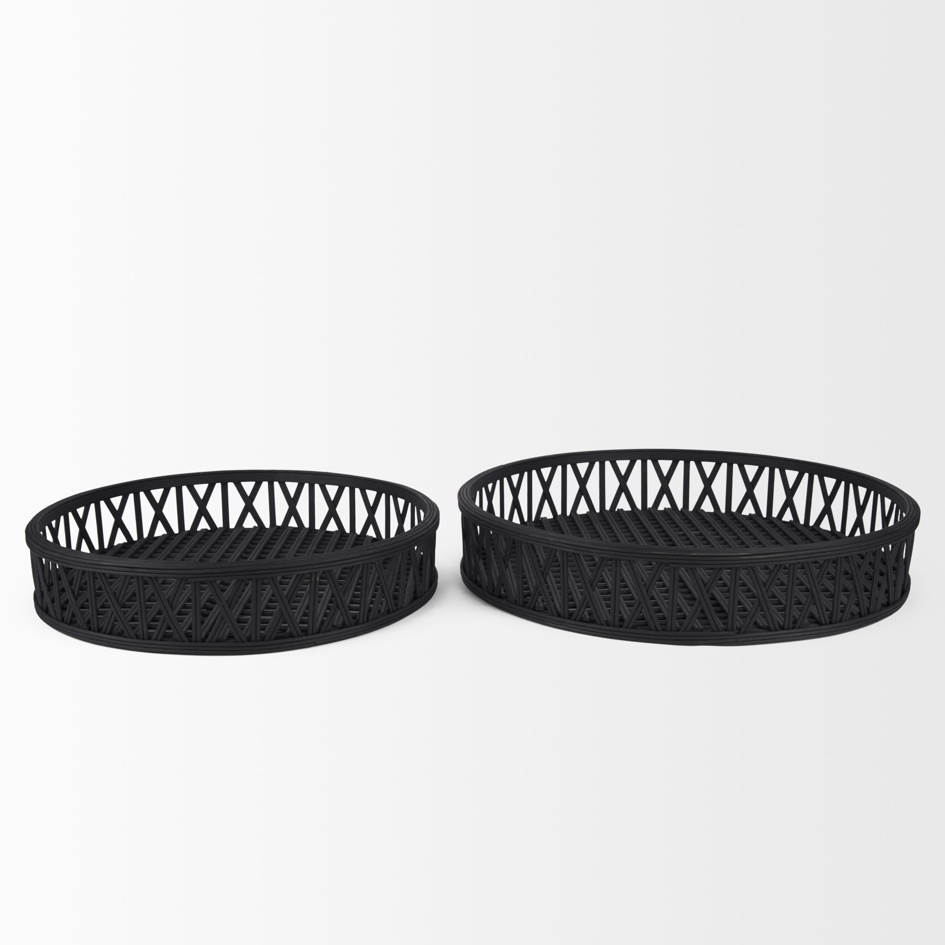 Thea Matte Black Wicker Trays (Set of 2) large image 
