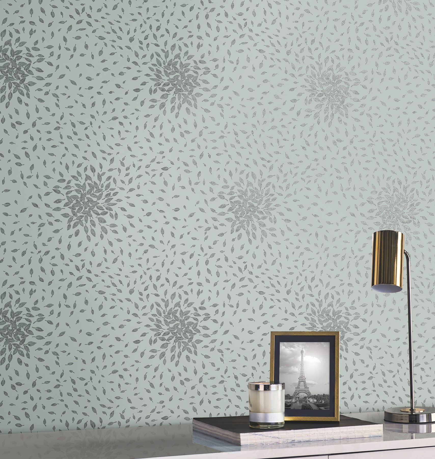 Petite Leaves Spa & Silver Wallpaper large image 