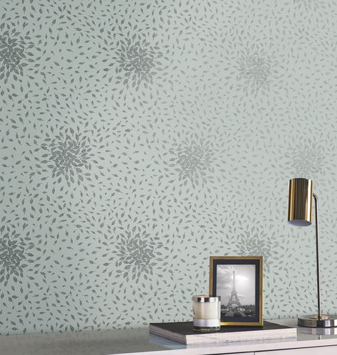 Petite Leaves Spa & Silver Wallpaper