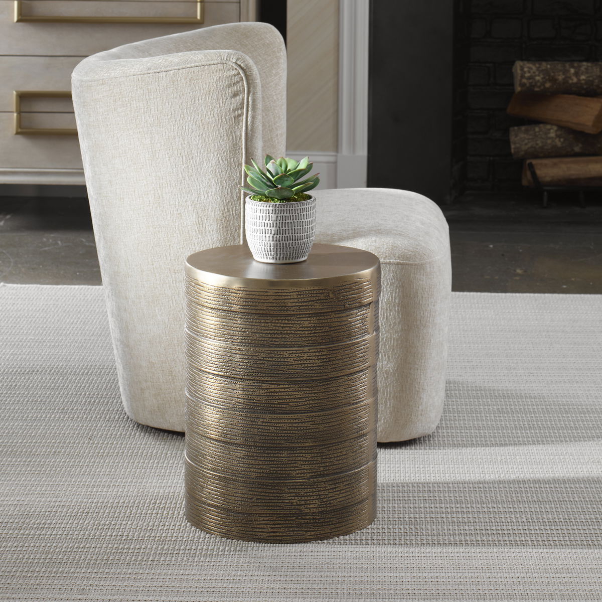 Odin Antique Brass Accent Table, Side & End Table by Uttermost, 13.5" width x 17" height x 13.5" depth View 2