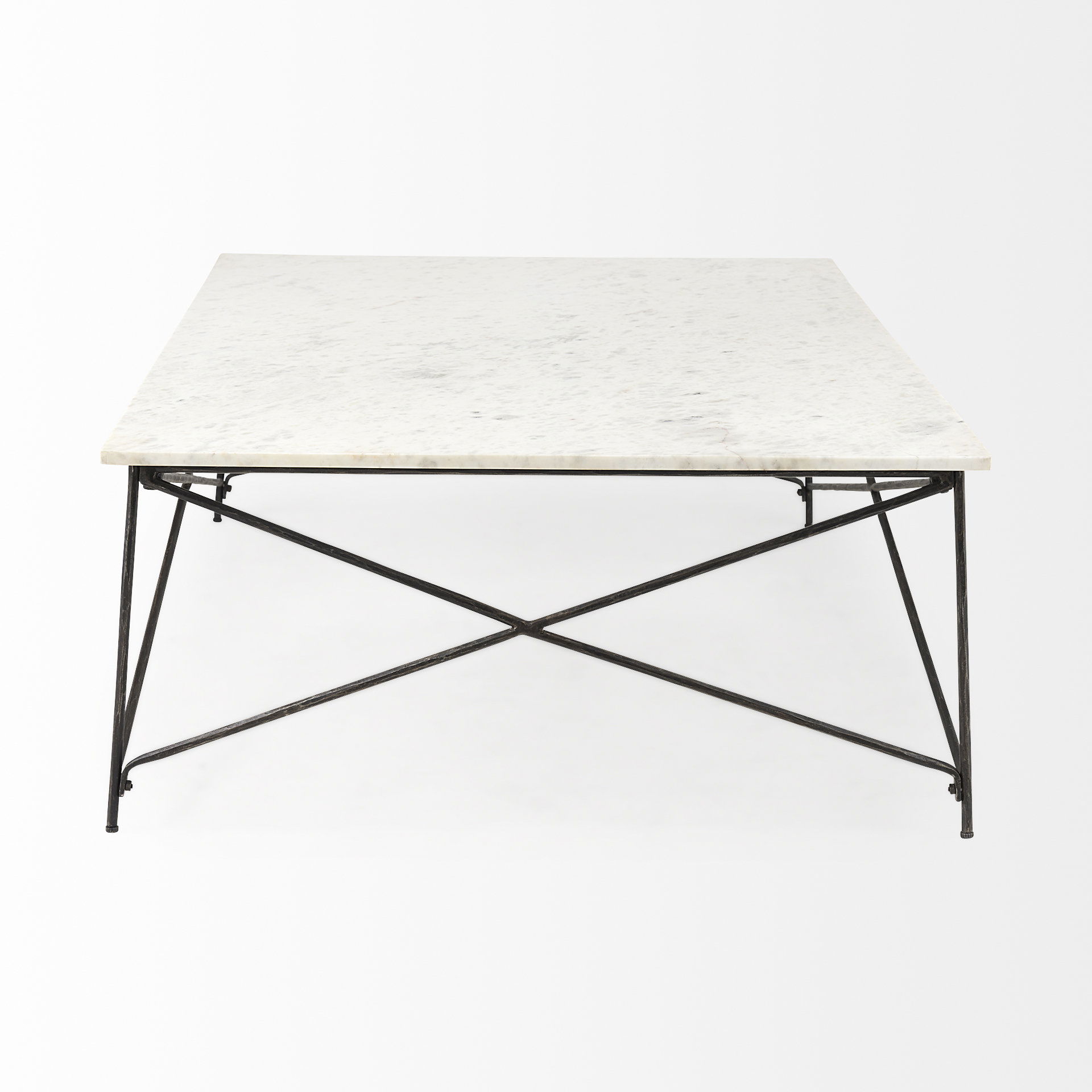Lorlei I 53.0 X 35.0 X 15.5 White Marble Top with X-Shaped Gray Iron Base Coffee Table, by Mercana, 53" length x 35" width x 15.5" height View 4
