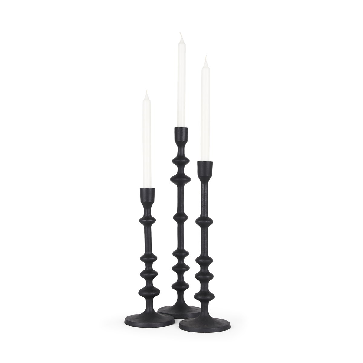 Paolo Matte Black Metal Candle Holder (Set of 3), Candles & Candle Holder by Mercana, 5" length x 5" width x 20" height View 1
