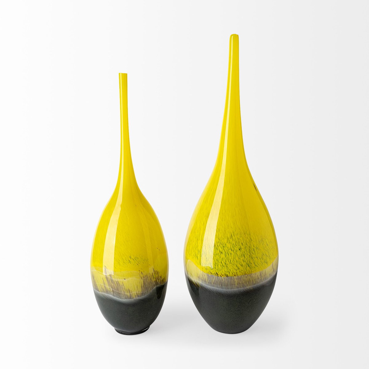Jasse Large Yellowith Gray Ombre Glass Vase, by Mercana, 7.09" length x 7.09" width x 20.67" height View 5