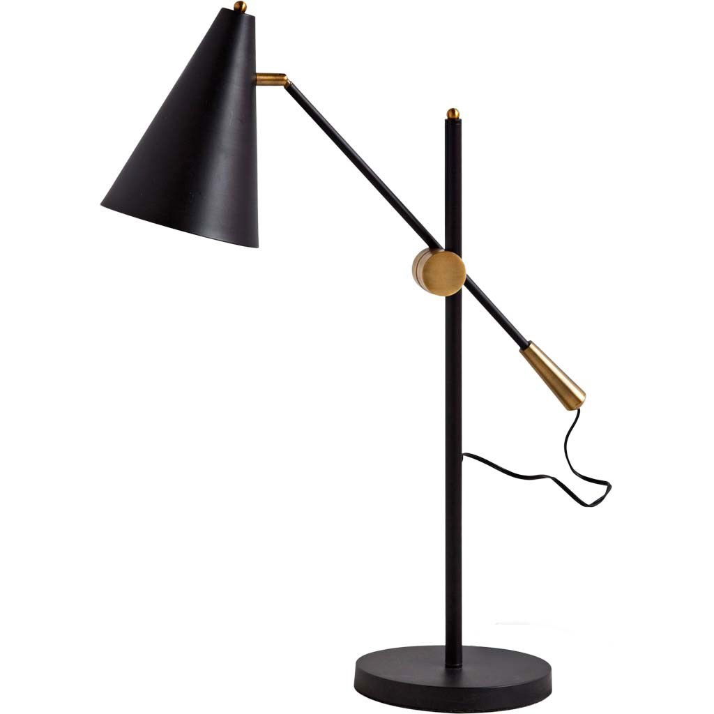 Fragon II(26'H) Black/Gold Metal Adjustable Cone Shade Table Lamp, by Mercana, 9" length x 9" width x 26" height View 1